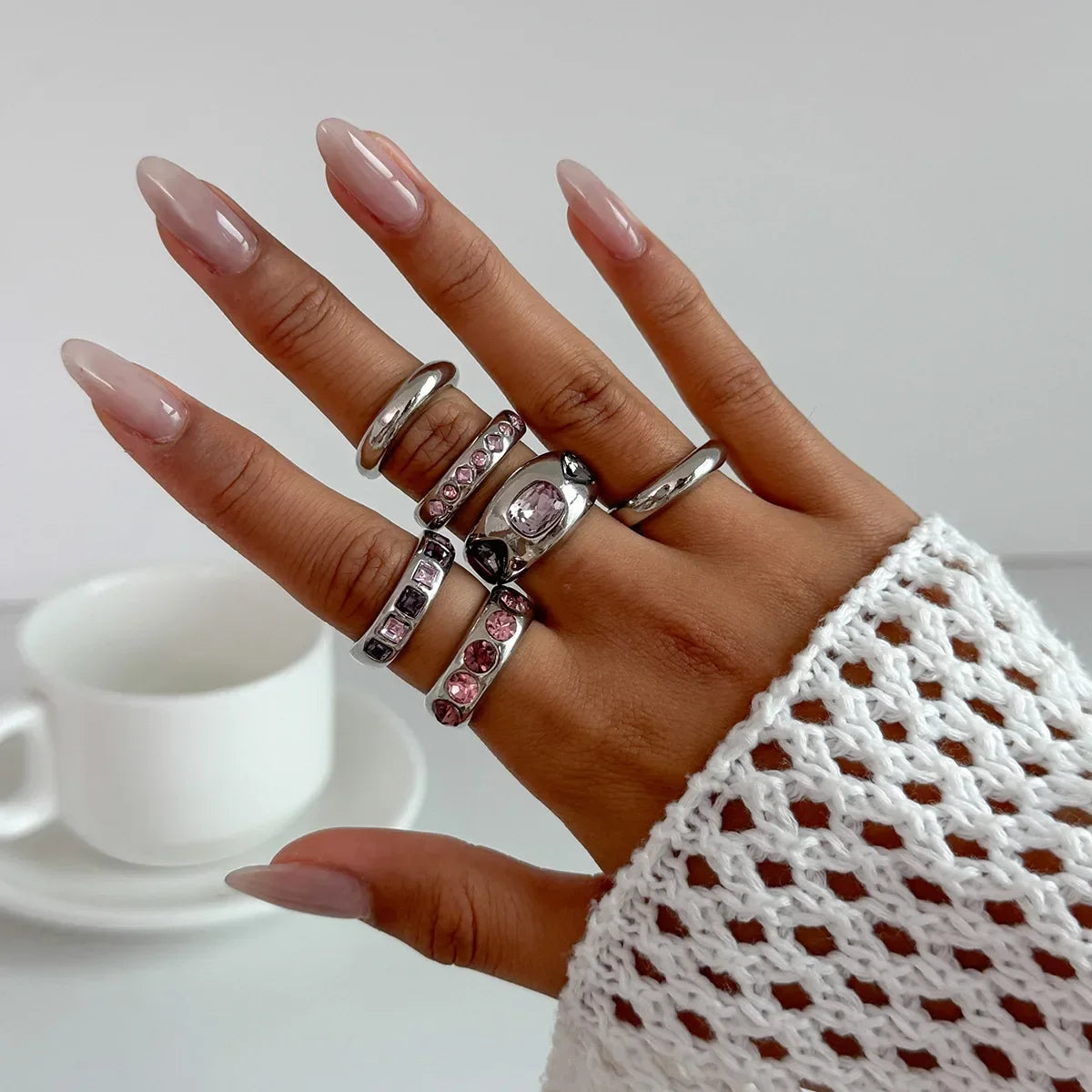 4pcs Set Irregular Folds Vintage Hip Hop Geometric Ring Sets for Women Exaggerated Adjustable Ring Finger Rings Y2K Jewelry Gift