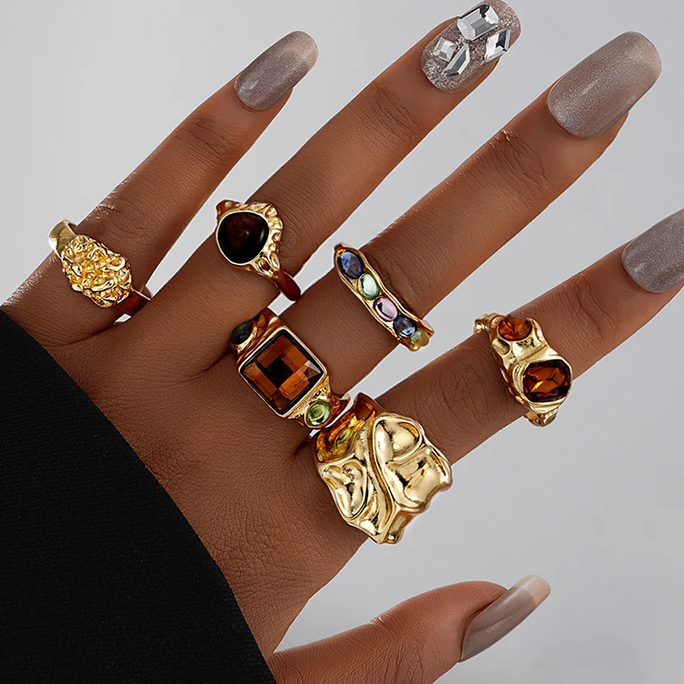 4pcs Set Irregular Folds Vintage Hip Hop Geometric Ring Sets for Women Exaggerated Adjustable Ring Finger Rings Y2K Jewelry Gift