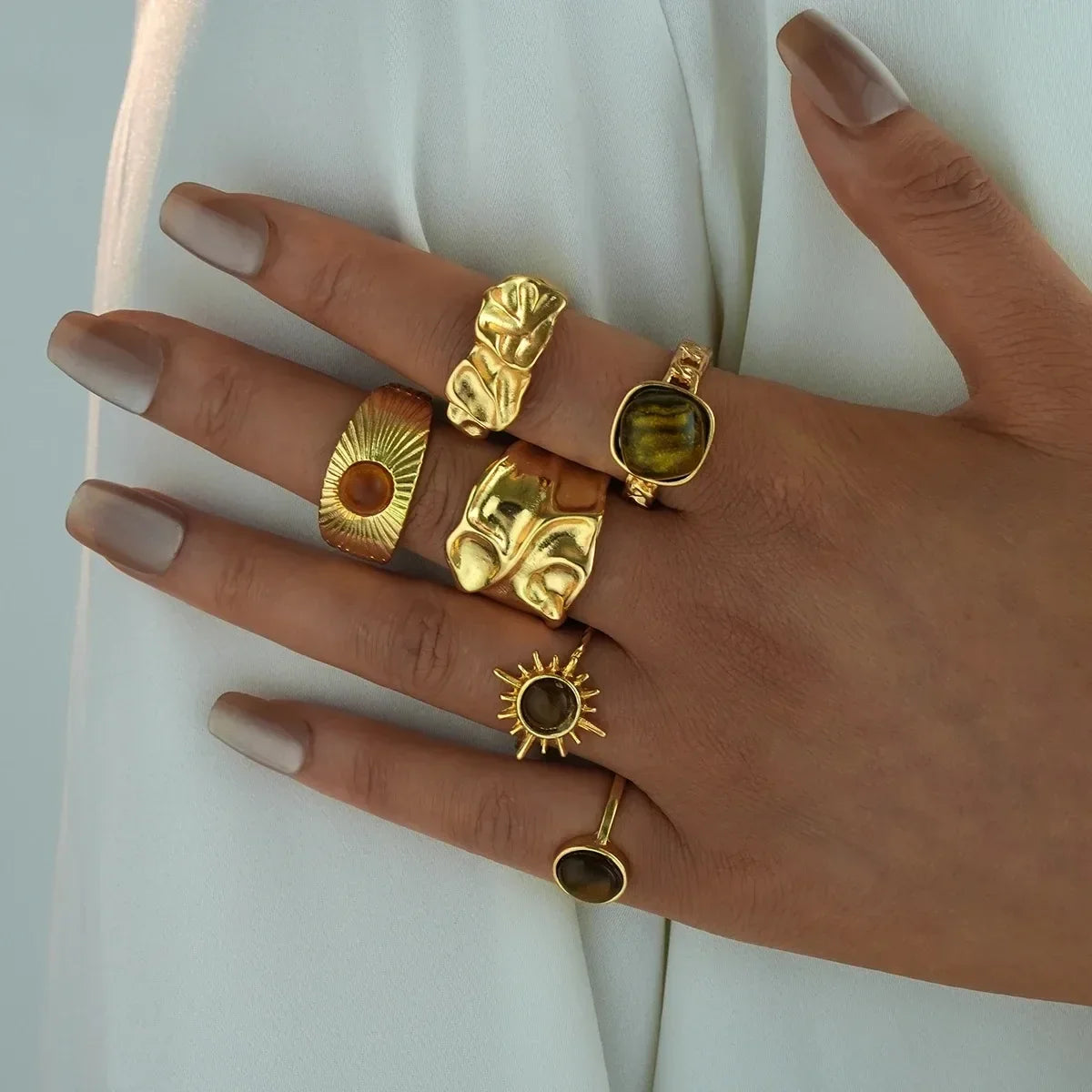 4pcs Set Irregular Folds Vintage Hip Hop Geometric Ring Sets for Women Exaggerated Adjustable Ring Finger Rings Y2K Jewelry Gift