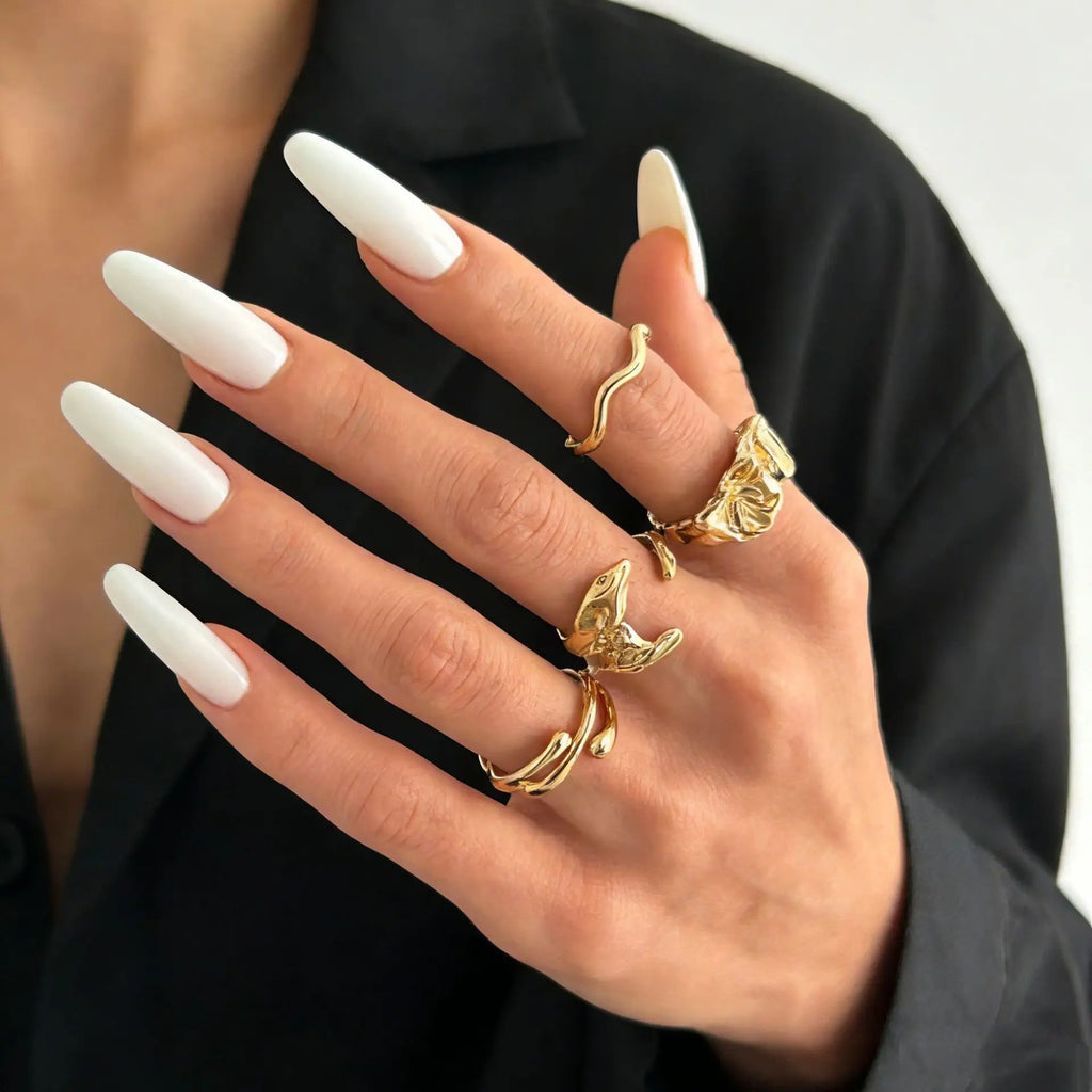 4pcs Set Irregular Folds Vintage Hip Hop Geometric Ring Sets for Women Exaggerated Adjustable Ring Finger Rings Y2K Jewelry Gift