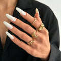 4pcs Set Irregular Folds Vintage Hip Hop Geometric Ring Sets for Women Exaggerated Adjustable Ring Finger Rings Y2K Jewelry Gift