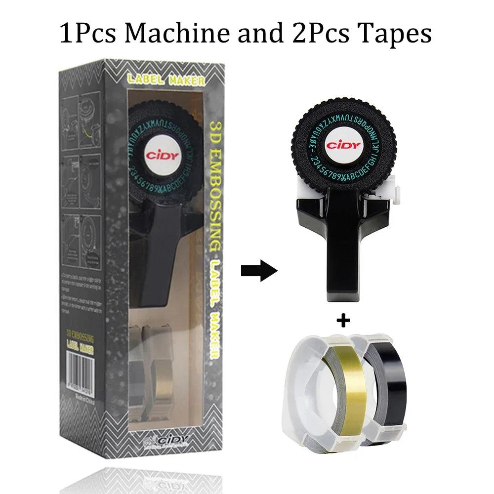 Mini Portable Printer DIY Handhold Typewriter Label Maker for MOTEX E101 Lettering Machine with 2 Roll 3D Embossing Manual Tape