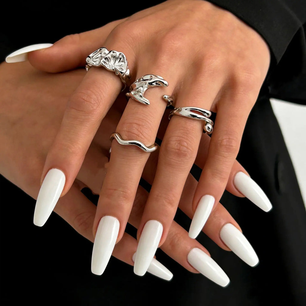 4pcs Set Irregular Folds Vintage Hip Hop Geometric Ring Sets for Women Exaggerated Adjustable Ring Finger Rings Y2K Jewelry Gift