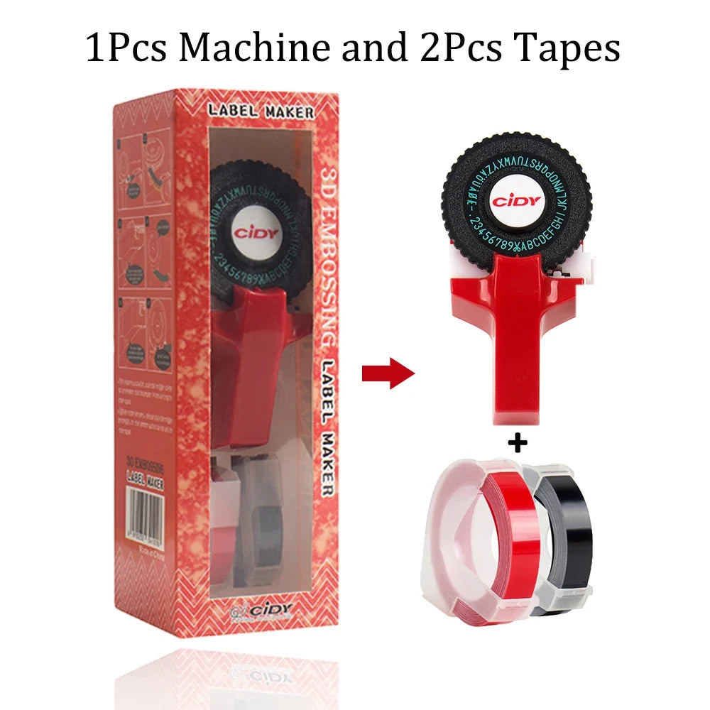 Mini Portable Printer DIY Handhold Typewriter Label Maker for MOTEX E101 Lettering Machine with 2 Roll 3D Embossing Manual Tape