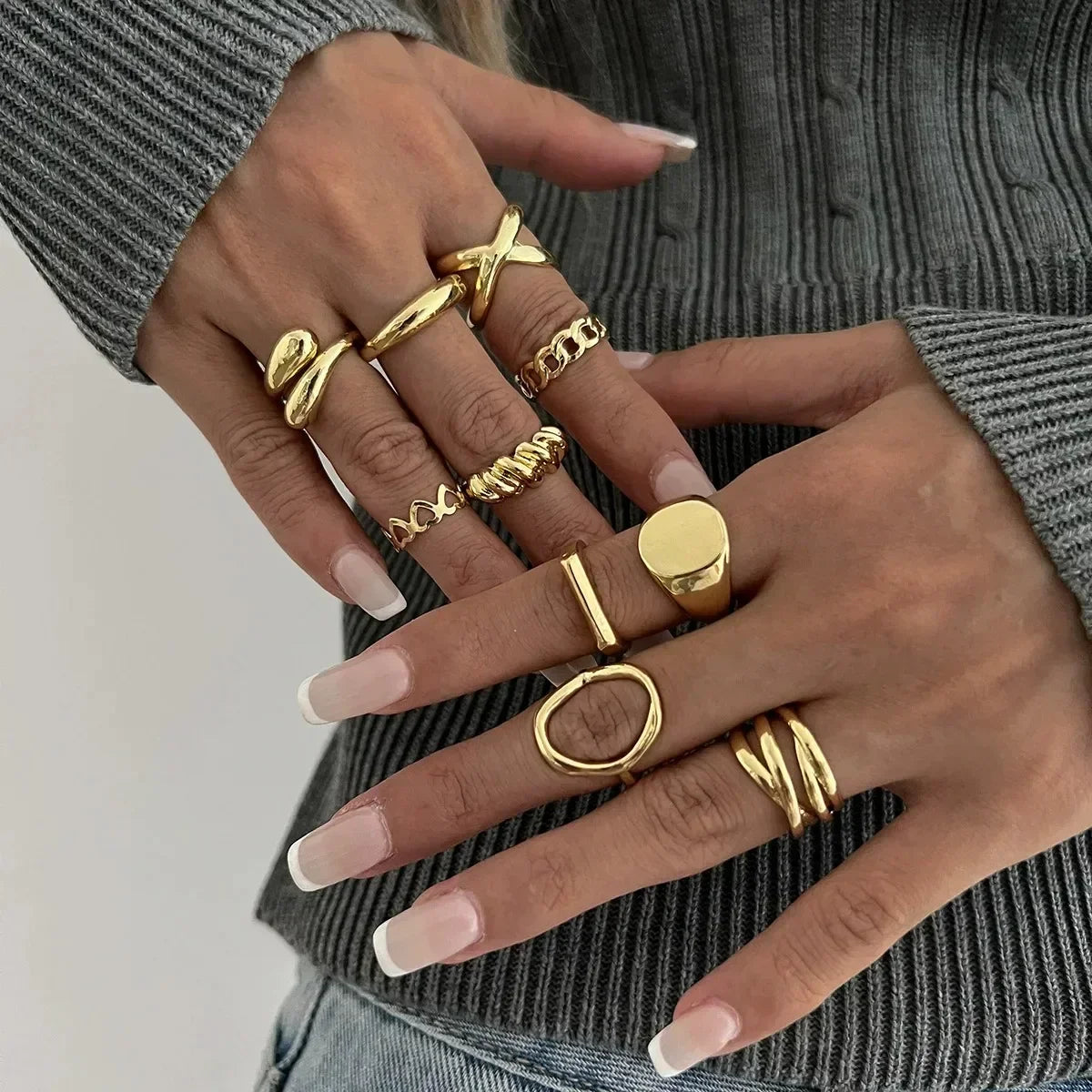 4pcs Set Irregular Folds Vintage Hip Hop Geometric Ring Sets for Women Exaggerated Adjustable Ring Finger Rings Y2K Jewelry Gift
