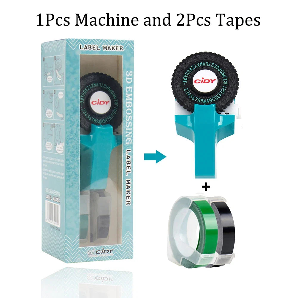 Mini Portable Printer DIY Handhold Typewriter Label Maker for MOTEX E101 Lettering Machine with 2 Roll 3D Embossing Manual Tape