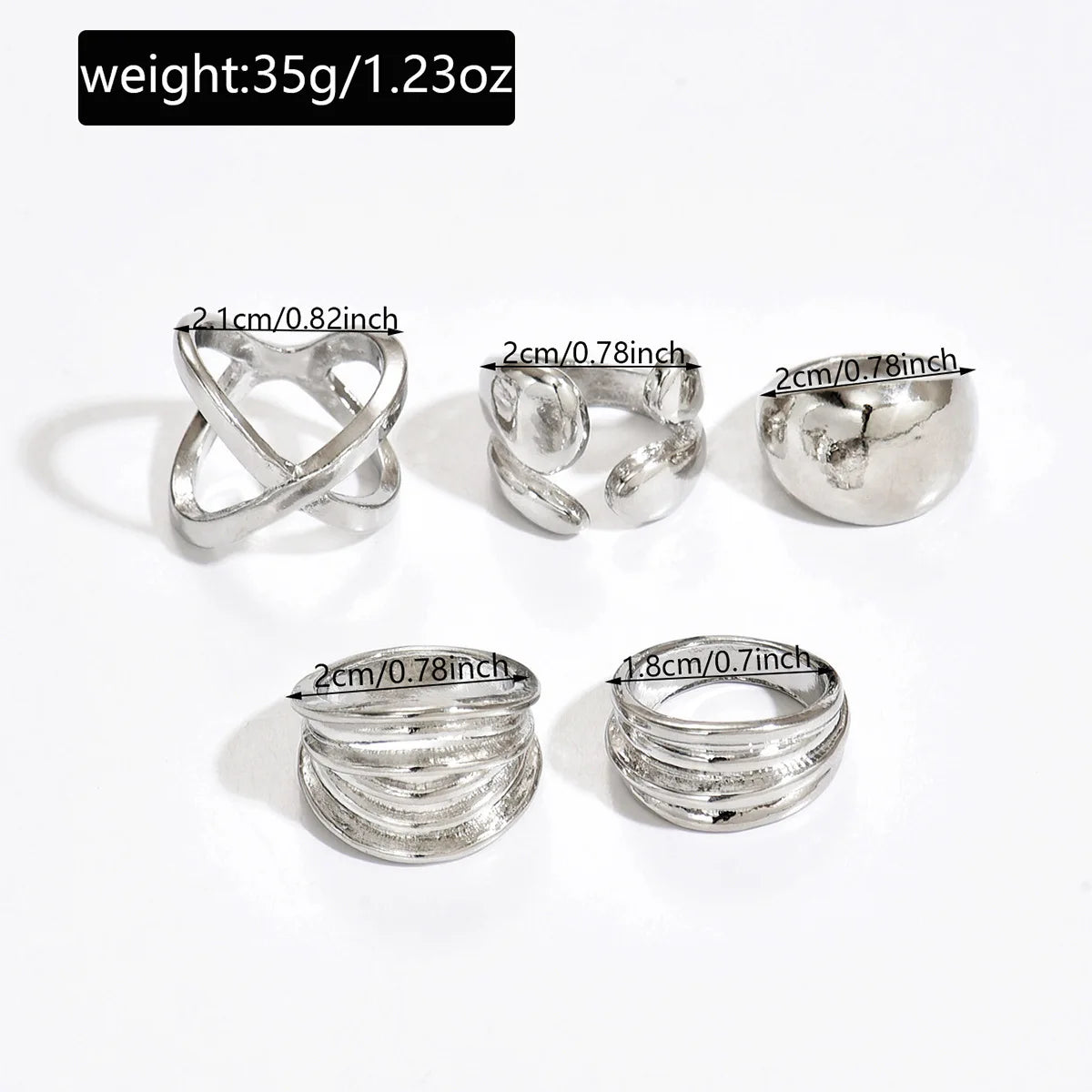 4pcs Set Irregular Folds Vintage Hip Hop Geometric Ring Sets for Women Exaggerated Adjustable Ring Finger Rings Y2K Jewelry Gift