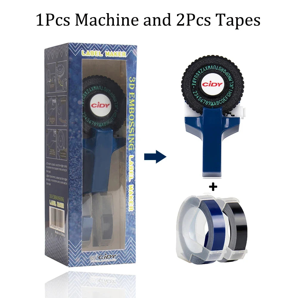 Mini Portable Printer DIY Handhold Typewriter Label Maker for MOTEX E101 Lettering Machine with 2 Roll 3D Embossing Manual Tape