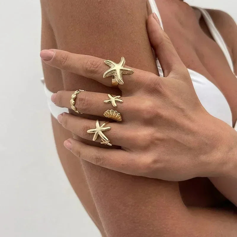 4pcs Set Irregular Folds Vintage Hip Hop Geometric Ring Sets for Women Exaggerated Adjustable Ring Finger Rings Y2K Jewelry Gift