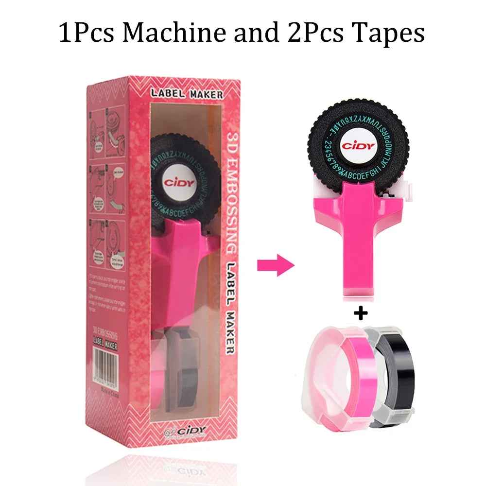 Mini Portable Printer DIY Handhold Typewriter Label Maker for MOTEX E101 Lettering Machine with 2 Roll 3D Embossing Manual Tape