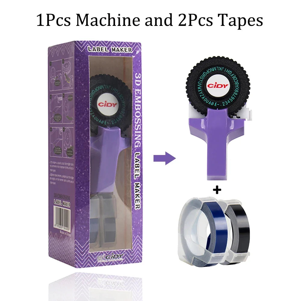 Mini Portable Printer DIY Handhold Typewriter Label Maker for MOTEX E101 Lettering Machine with 2 Roll 3D Embossing Manual Tape