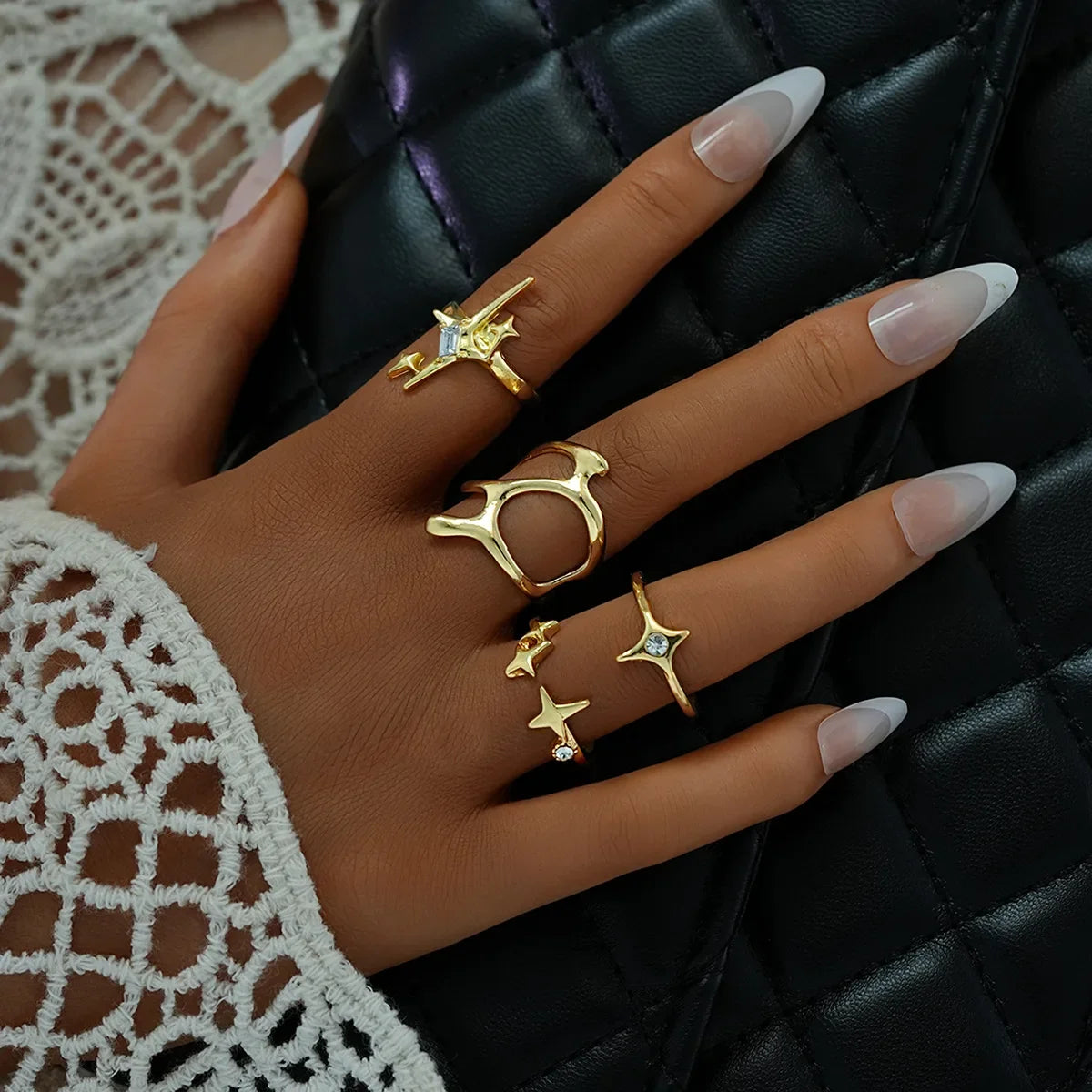 4pcs Set Irregular Folds Vintage Hip Hop Geometric Ring Sets for Women Exaggerated Adjustable Ring Finger Rings Y2K Jewelry Gift