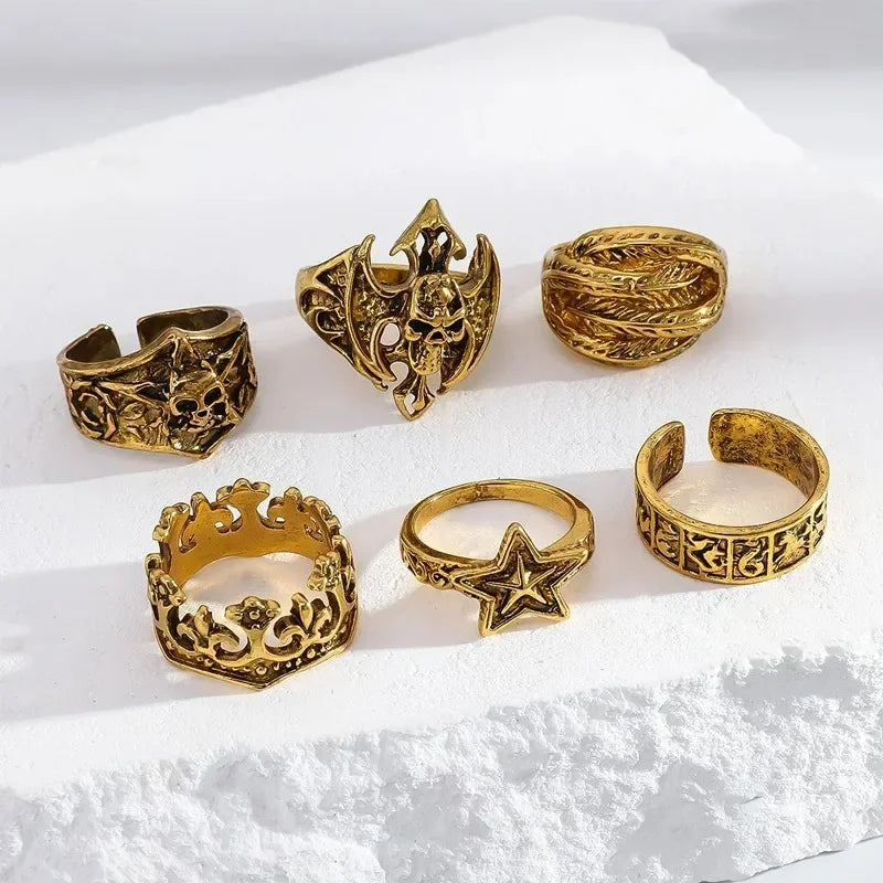 4pcs Set Irregular Folds Vintage Hip Hop Geometric Ring Sets for Women Exaggerated Adjustable Ring Finger Rings Y2K Jewelry Gift