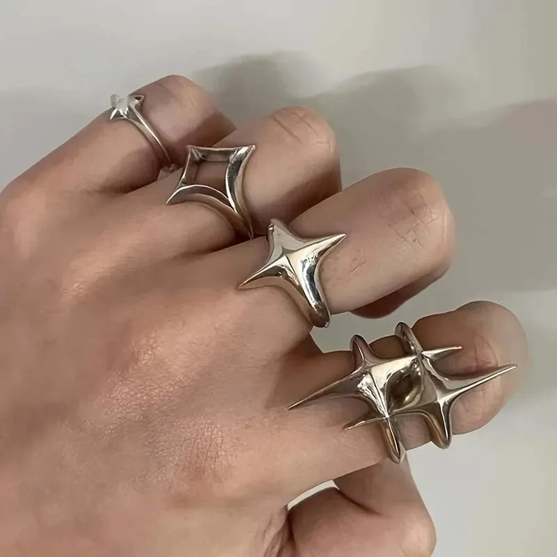 4pcs Set Irregular Folds Vintage Hip Hop Geometric Ring Sets for Women Exaggerated Adjustable Ring Finger Rings Y2K Jewelry Gift