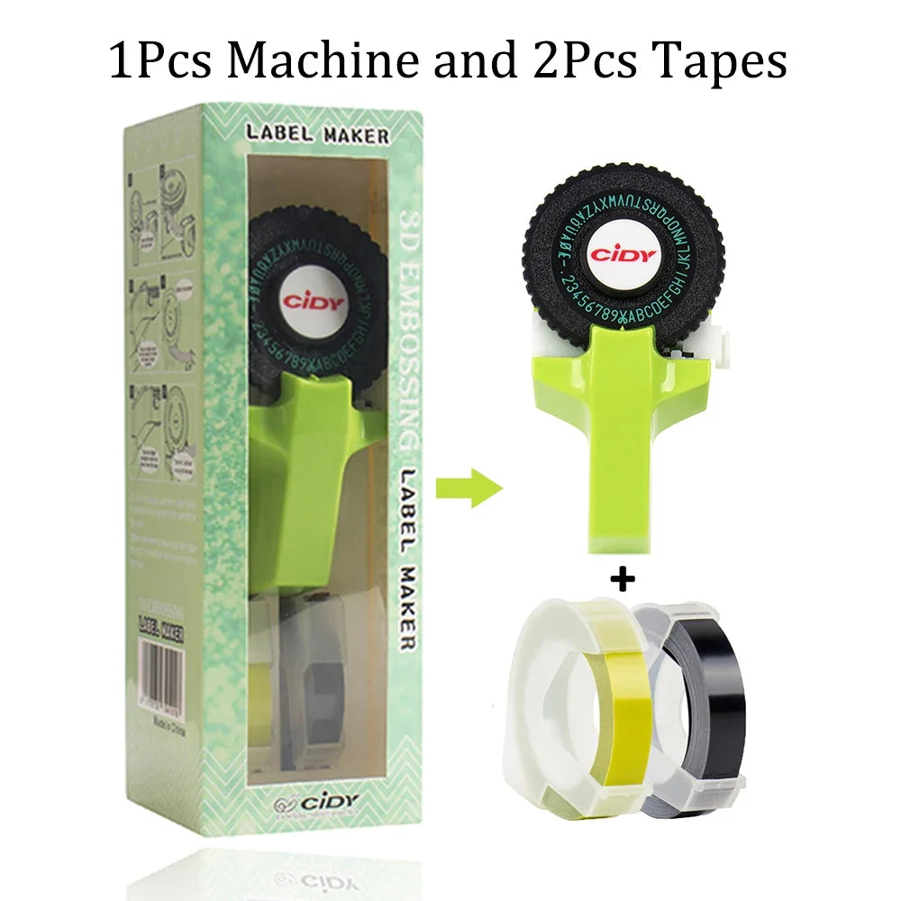 Mini Portable Printer DIY Handhold Typewriter Label Maker for MOTEX E101 Lettering Machine with 2 Roll 3D Embossing Manual Tape
