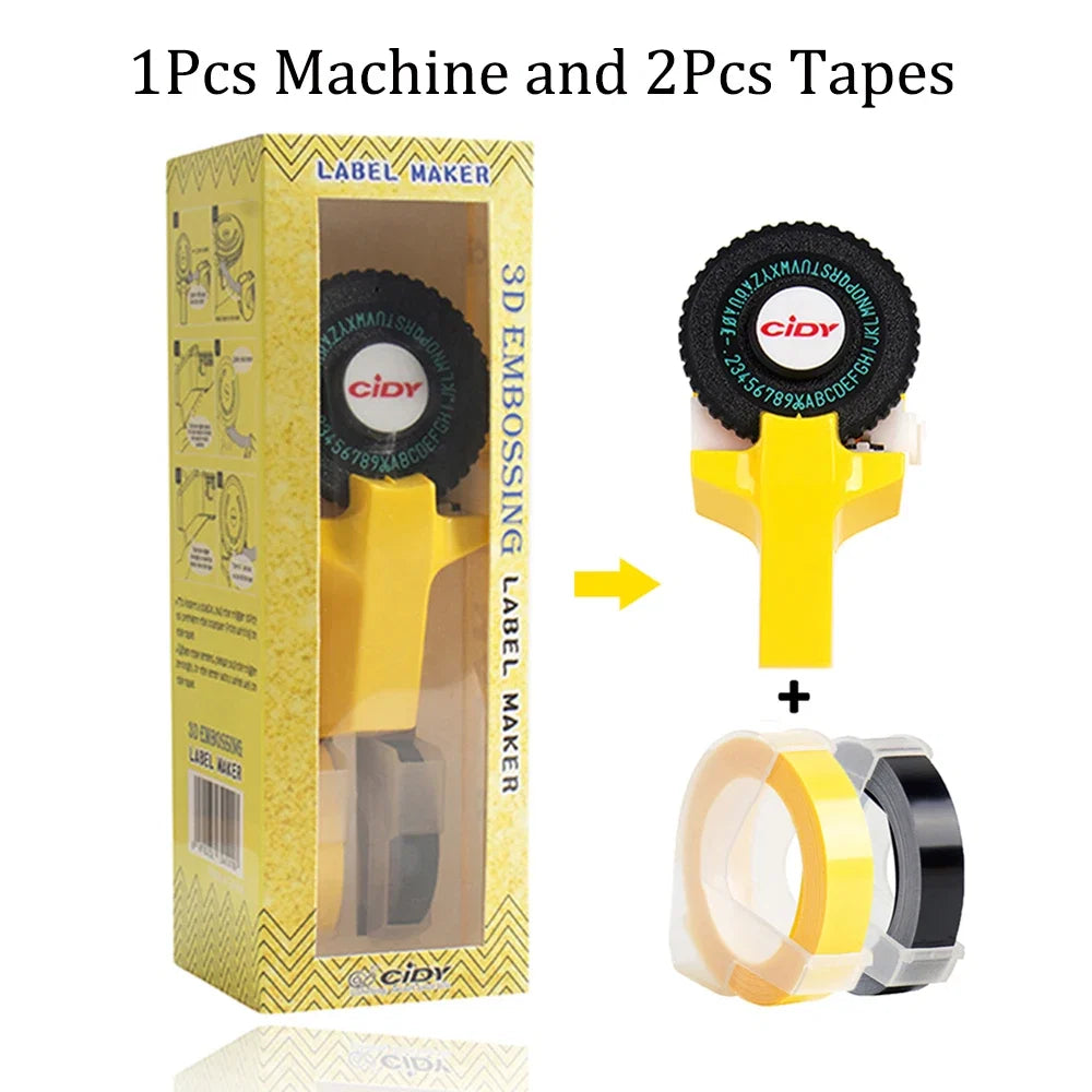 Mini Portable Printer DIY Handhold Typewriter Label Maker for MOTEX E101 Lettering Machine with 2 Roll 3D Embossing Manual Tape